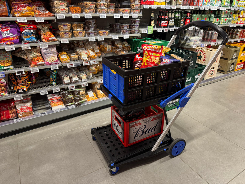 Foldable Trolley - Collapsible Utility Cart with 75 kg Capacity, Adjustable Handle, Durable Wheels, Includes 1 Crate