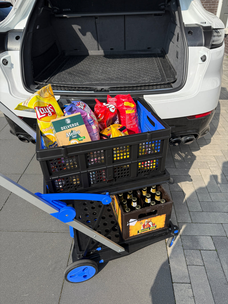 Foldable Trolley - Collapsible Utility Cart with 75 kg Capacity, Adjustable Handle, Durable Wheels, Includes 1 Crate