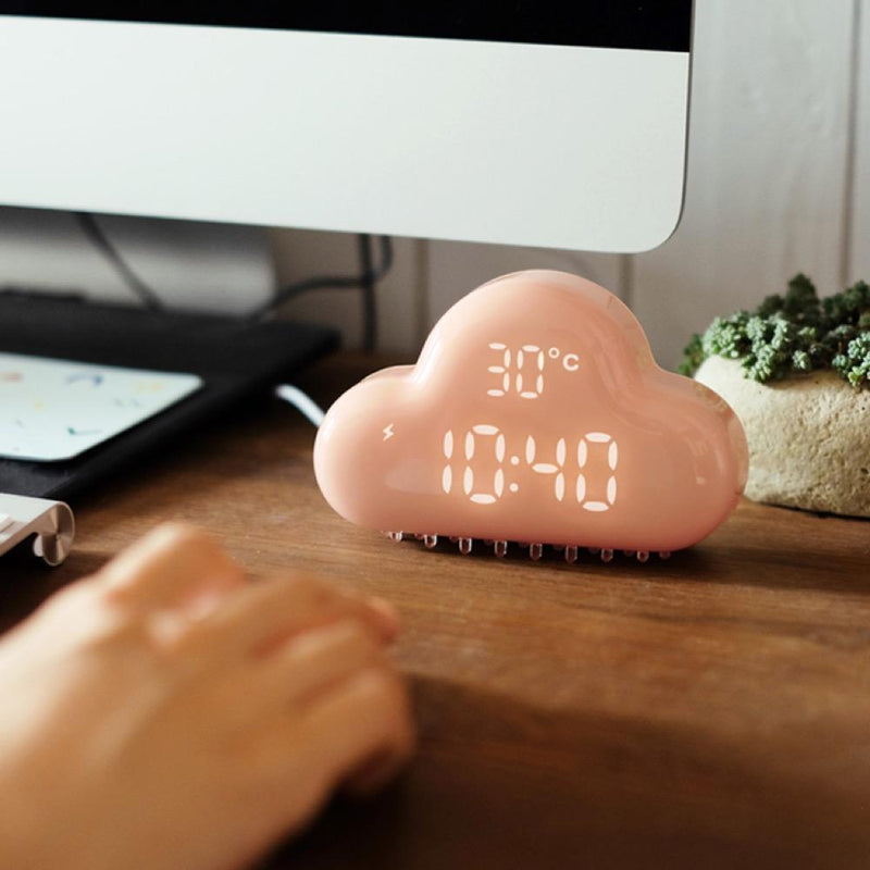 MUID_Alarm_Clock_Cloud_PinkAlarmClock Cloud MUID - Digital Alarm Clock with LED Display, Adjustable Brightness, and Temperature 