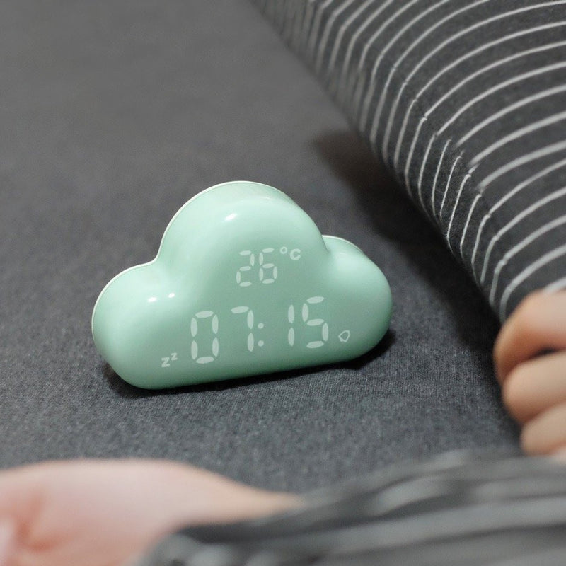 MUID Alarm Clock Cloud GreenAlarmClock Cloud MUID - Digital Alarm Clock with LED Display, Adjustable Brightness, and Temperature 