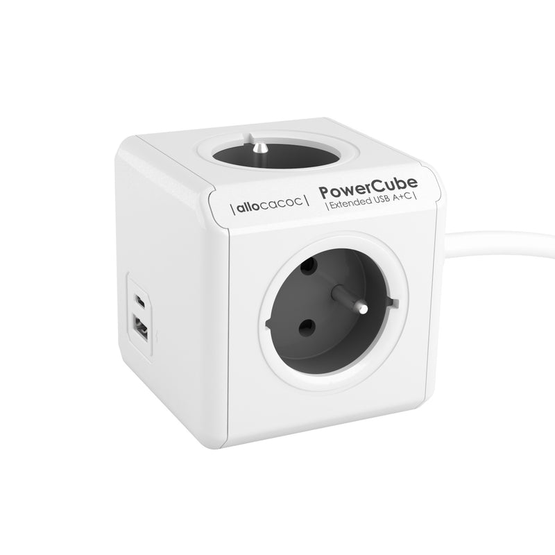 PowerCube Extended USB A+C - 4-Outlet Power Strip with USB-A and USB-C Charging Ports and Extended Cord