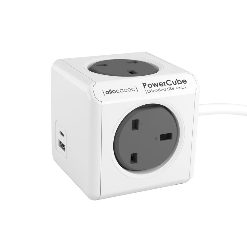 PowerCube Extended USB A+C - 4-Outlet Power Strip with USB-A and USB-C Charging Ports and Extended Cord